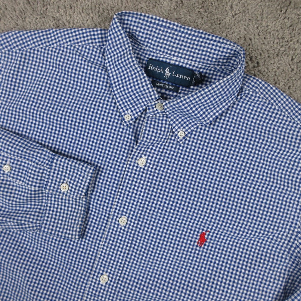 Polo Ralph Lauren Shirt Mens XL Blue Gingham Check Oxford Red Pony Button Up